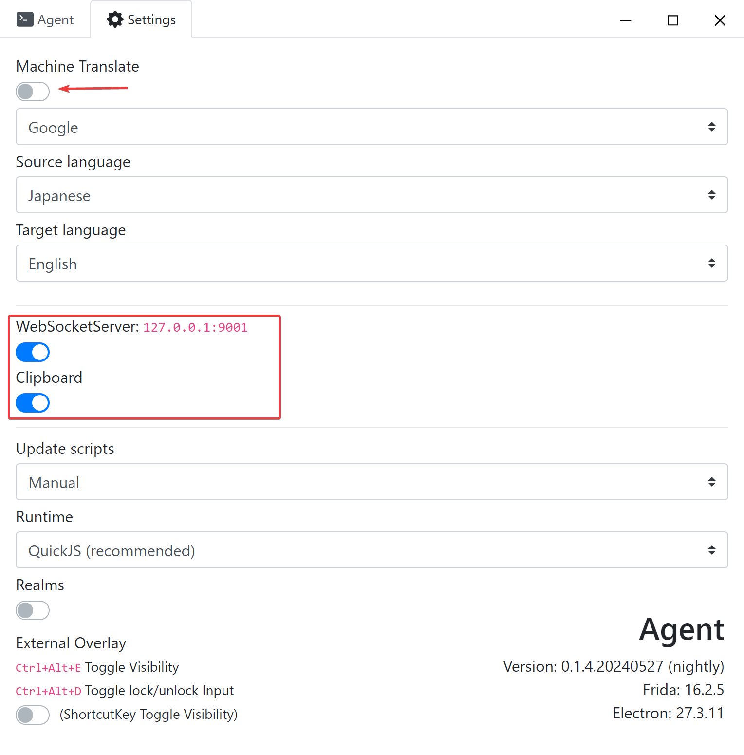 Agent settings